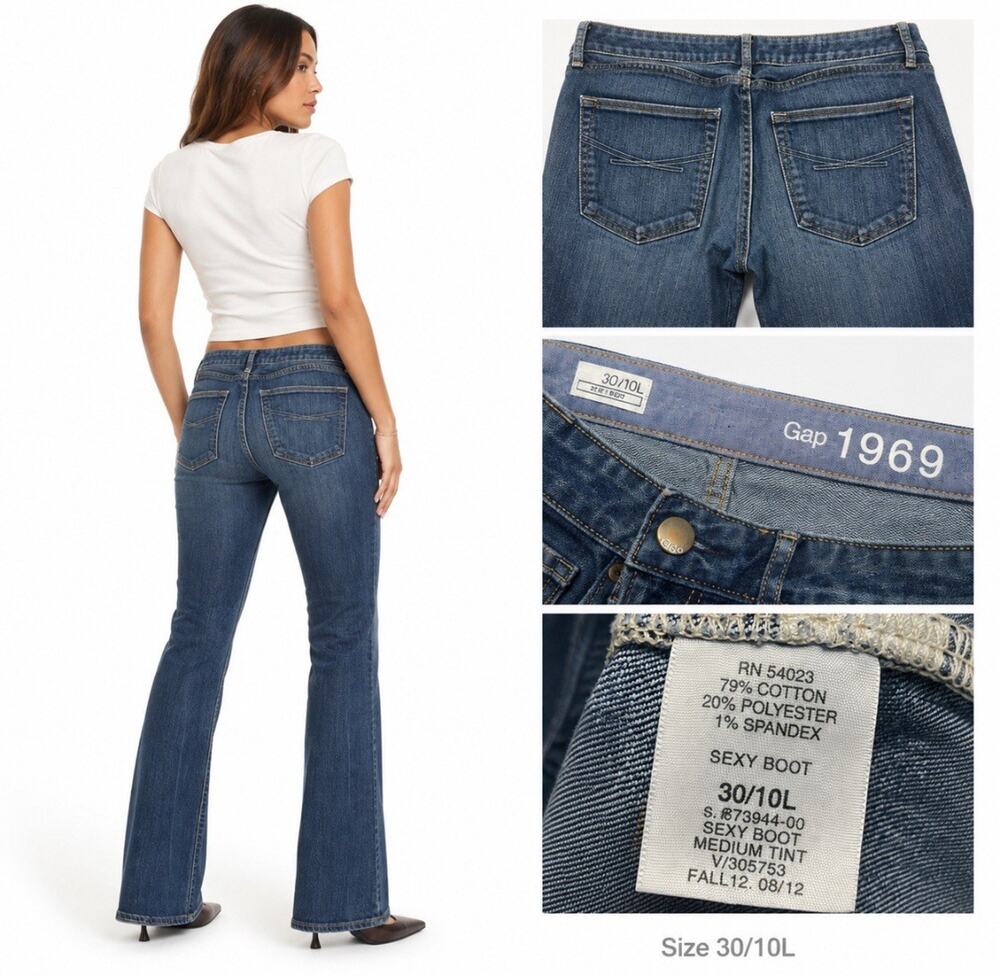 Y2K Indie Sleaze Gap 1969 Sexy Boot Bootcut Jeans Size 10 Tall Medium Wash 2000s